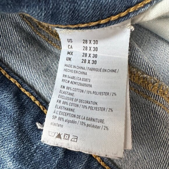 American Eagle Jeans Mens 28x29 Slim Straight Blue Light Wash Denim Mid Rise - Picture 7 of 14